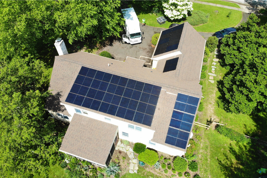 aerial photo of large solar installation highly efficient system