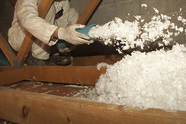 blow insulation in attic of net zero home
