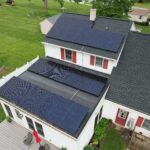 Angled drone image of solar panels recently installed on house in Willow Street, PA