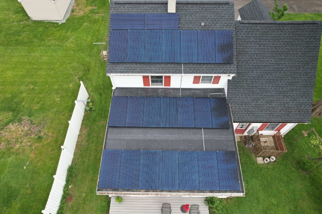 Drone image of new solar panels installed on house in Willow Street, PA
