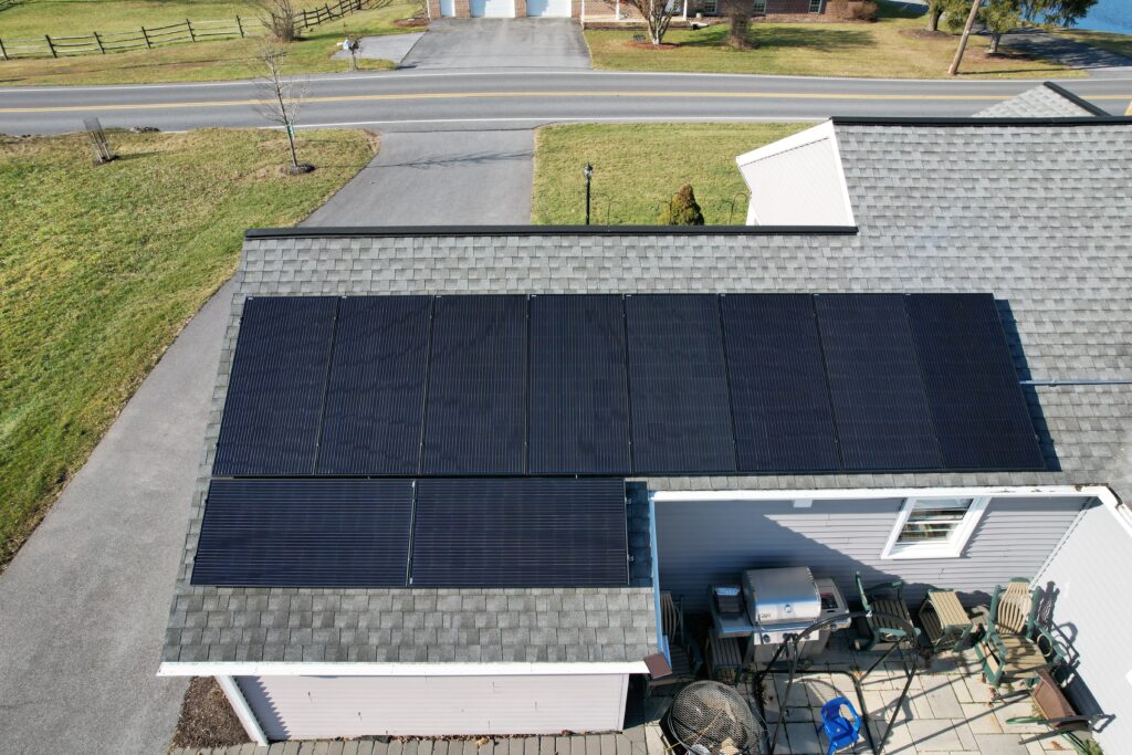 Drone image of solar panels on home in Denver, PA