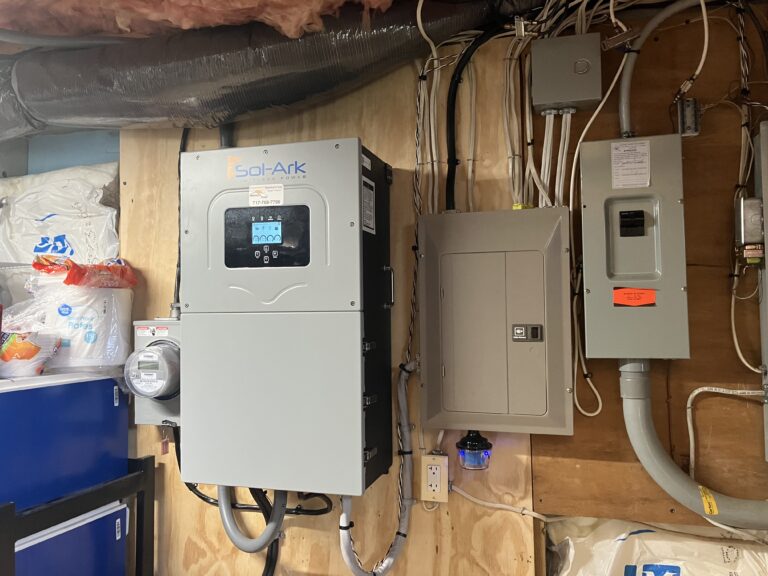 Sol-Ark Inverter mounted on wall in basement in Hershey, PA