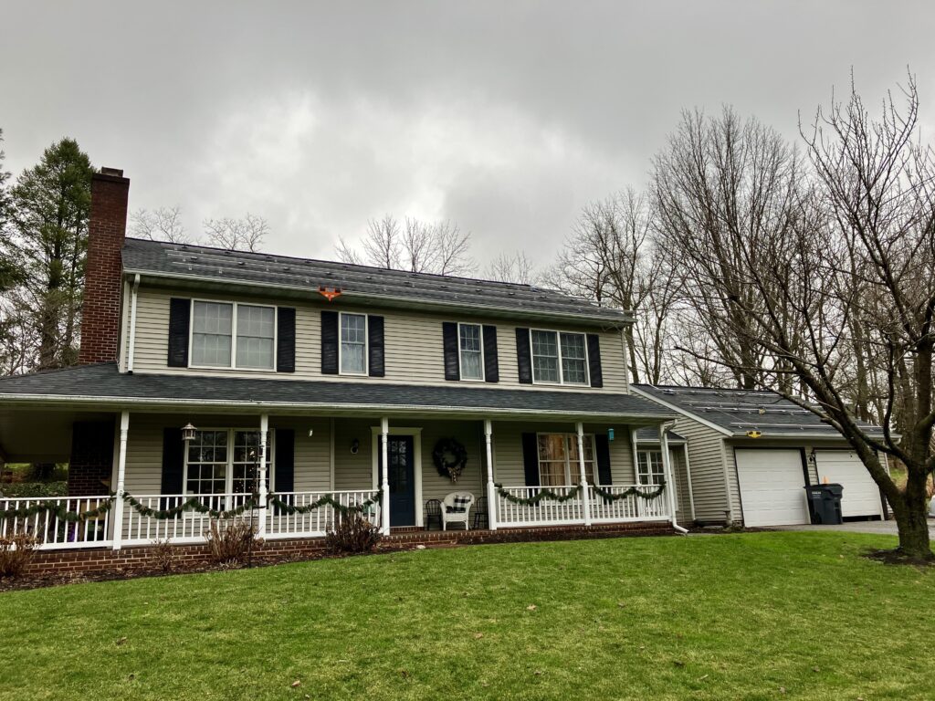 the front of a home with a newly installed solar system in Strasburg PA